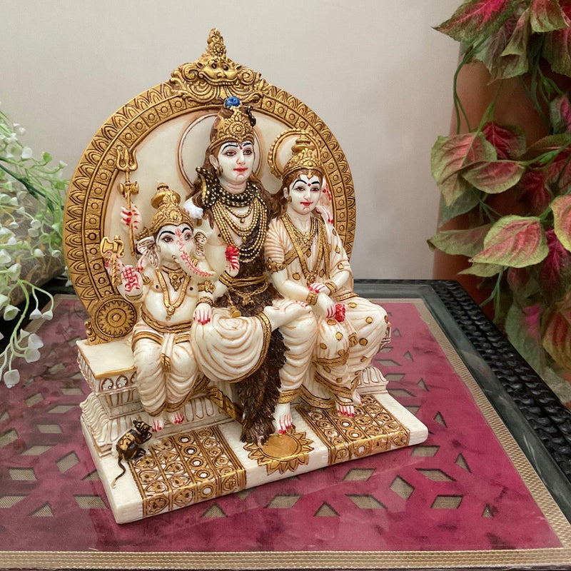 Shiv Parivar Marble Dust & Resin Idol - Decorative Figurine- Crafts N Chisel - Indian Home Decor USA