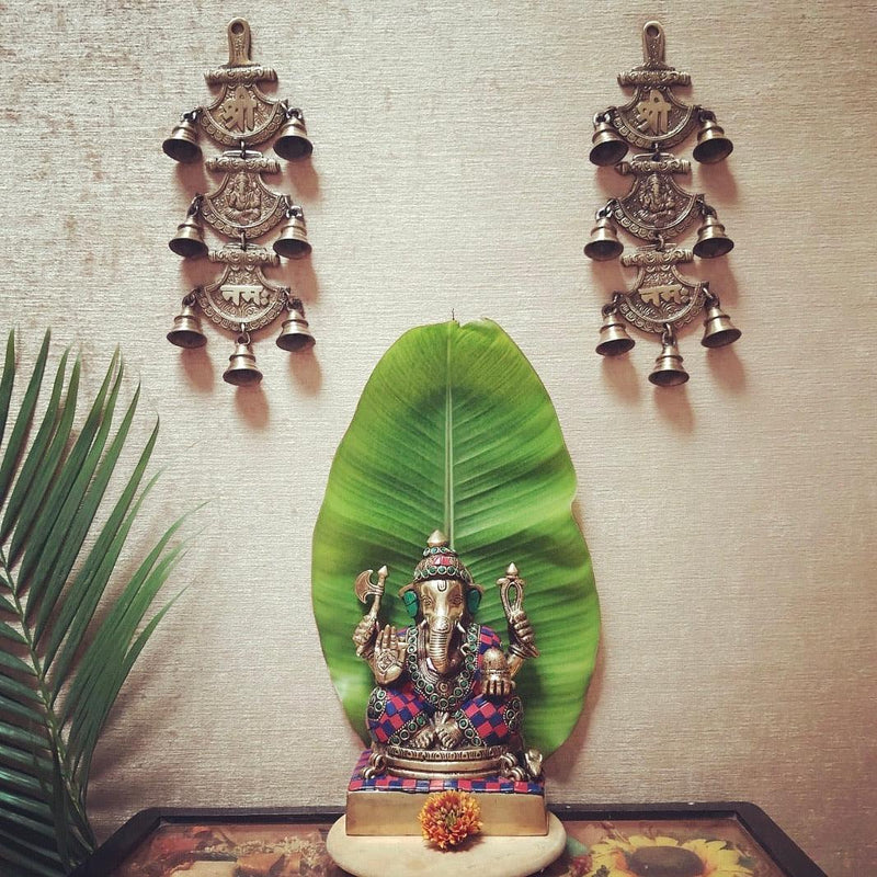 Shri Ganeshay Namah Brass Bell (Set of 2)-Crafts N Chisel-Indian Handicrafts Online USA