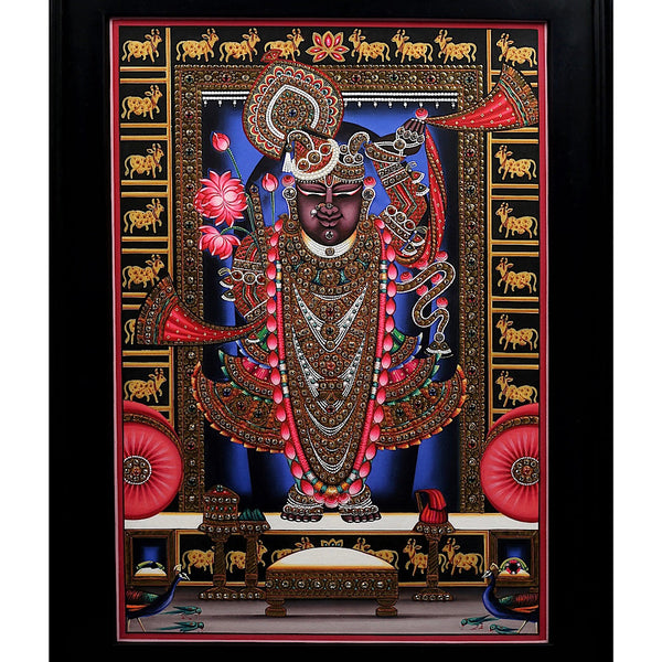 Shrinathji Nathdwara Art Painting - Handpainted Wall Decor - Crafts N Chisel - Indian Home Decor USA