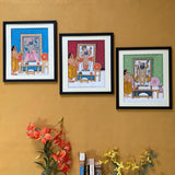 Shrinathji Pichwai Painting (Set of 3) - Handpainted Wall Decor- Crafts N Chisel - Indian Home Decor USA
