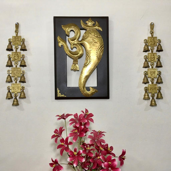 Shubh Labh Laxmi Ganesh Brass Bell (Set of 2) - Crafts N Chisel - Indian home decor - Online USA