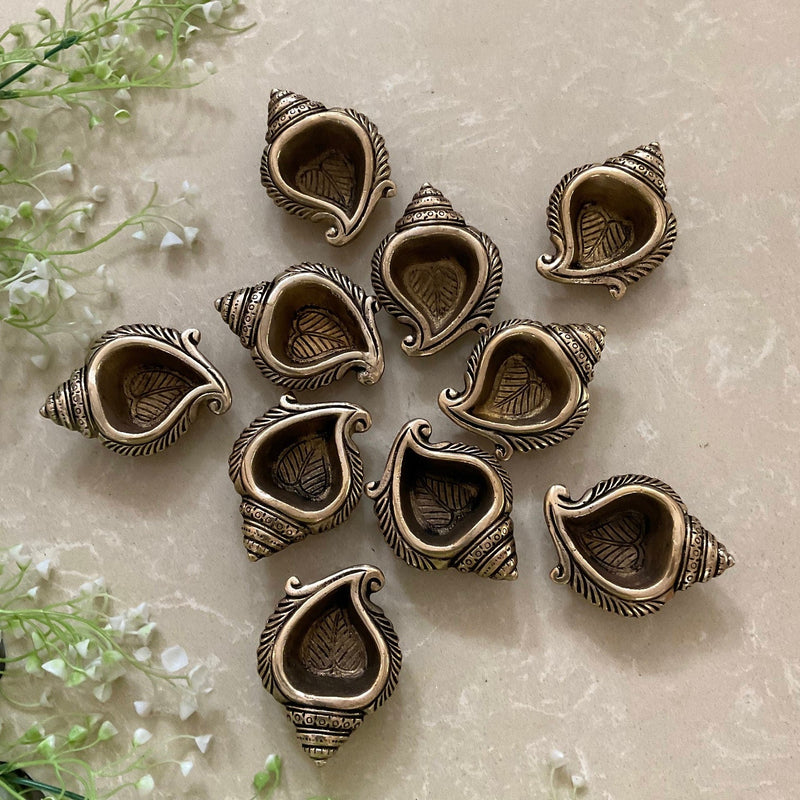 Small Shank Diya (Set of 10) - Handmade Brass lamp - Decorative-Crafts N Chisel USA - Indian Home Decor USA