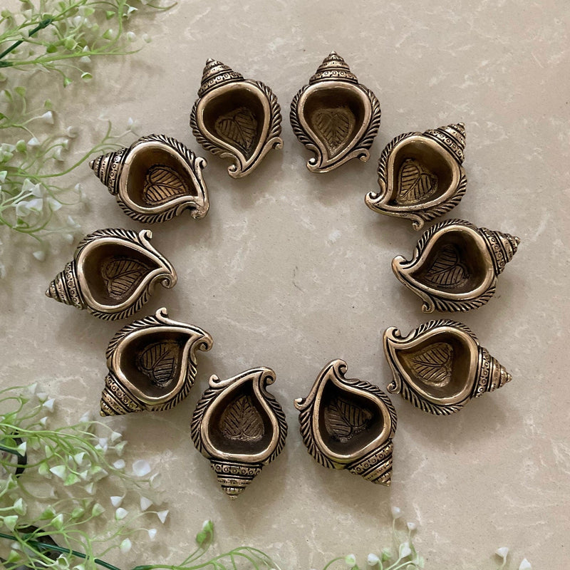 Small Shank Diya (Set of 10) - Handmade Brass lamp - Decorative-Crafts N Chisel USA - Indian Home Decor USA