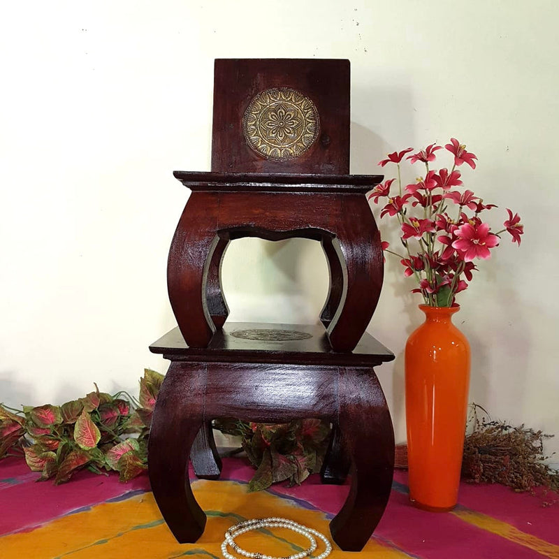 Square Wooden Chowki For Idols And Pooja (Set of 3) - Crafts N Chisel - Indian Home Decor USA