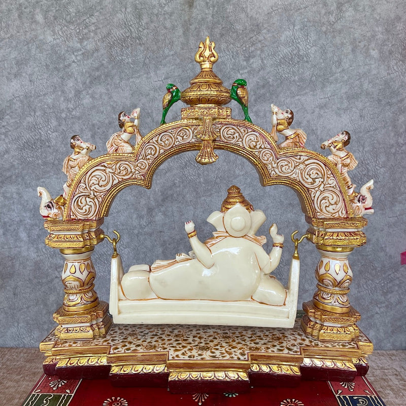 Swing Ganesha Marble Dust & Resin Idol - Hindu God Statue - Ganpati Decorative Statue for Home Decor - Housewarming Gift - Crafts N Chisel - Indian Home Decor USA