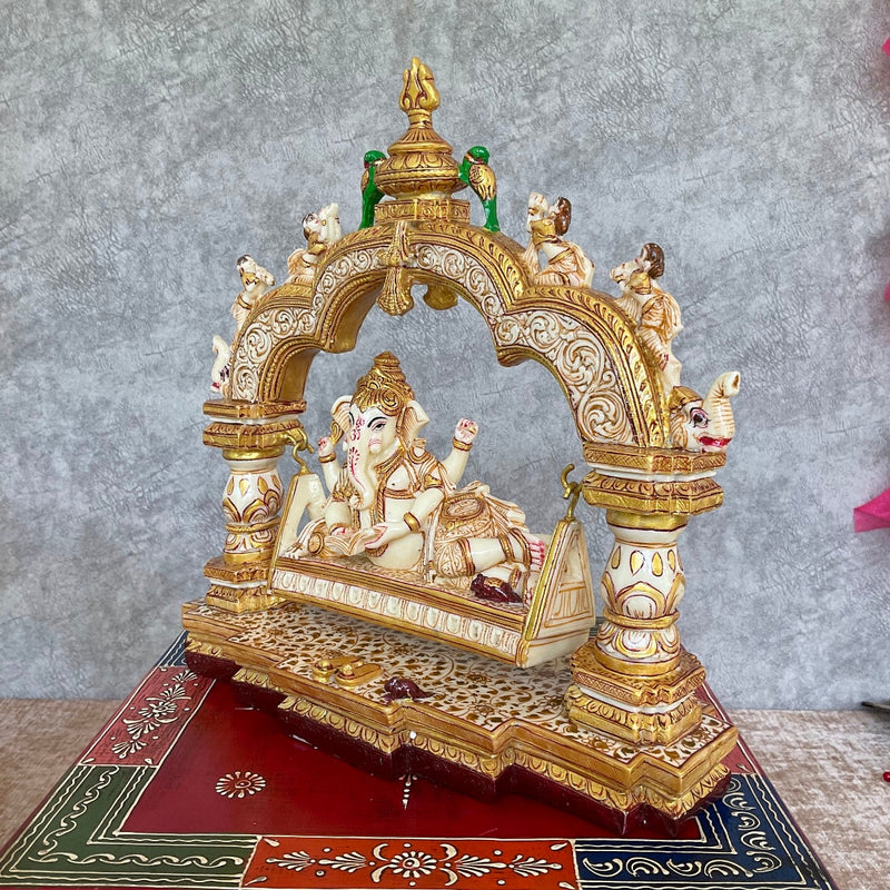Swing Ganesha Marble Dust & Resin Idol - Hindu God Statue - Ganpati Decorative Statue for Home Decor - Housewarming Gift - Crafts N Chisel - Indian Home Decor USA