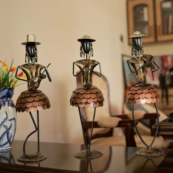 Tall Metallic Musician Decorative (set of 3) - Table Decor - Crafts N Chisel - Indian Home Decor USA