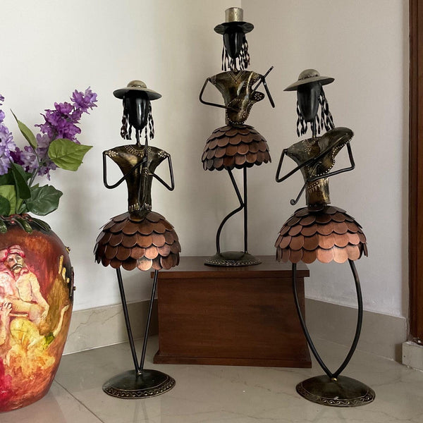 Tall Metallic Musician Decorative (set of 3) - Table Decor - Crafts N Chisel - Indian Home Decor USA