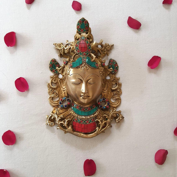 Tara Mask Brass Wall Decor-Crafts N Chisel-Indian Handicrafts Online USA