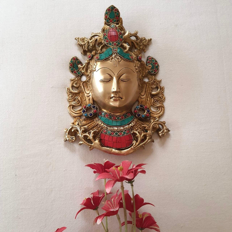 Tara Mask Brass Wall Decor-Crafts N Chisel-Indian Handicrafts Online USA