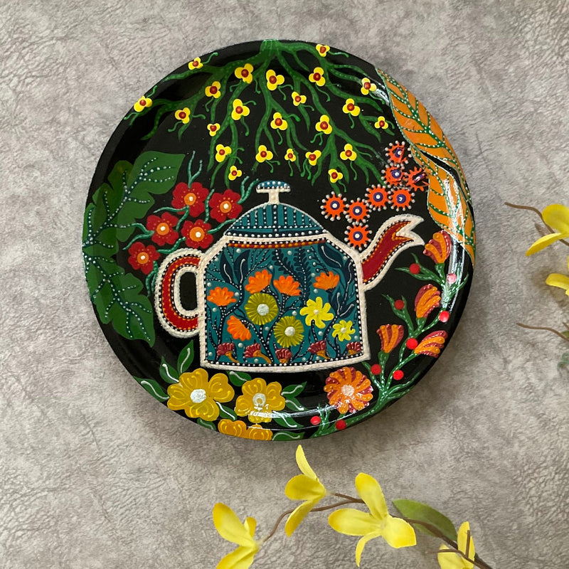 Tea Kettle, Mandala & Bird Colourful Handmade Dot Painting Wall Decor - Wall Plate Hanging - Set of 4 - Crafts N Chisel - Indian Home Decor USA
