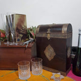 Vintage 2 Bottle Treasure Chest - Dark Brown Metallic Art - Crafts N Chisel - Indian home decor - Online USA