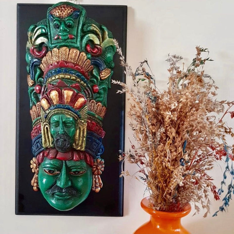 Wooden Face Mask Green Finish - Wall Hanging - Wall Decor - Crafts N Chisel - Indian Home Decor USA