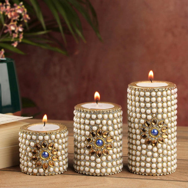 Wooden Candle Holder (Set of 3) - Decorative Tea Lights - Festive Decor-Crafts N Chisel USA - Indian Home Decor USA